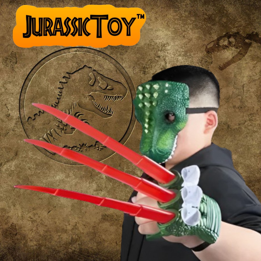 JurassicToy™ Máscara dinosaurio + Garra retráctil